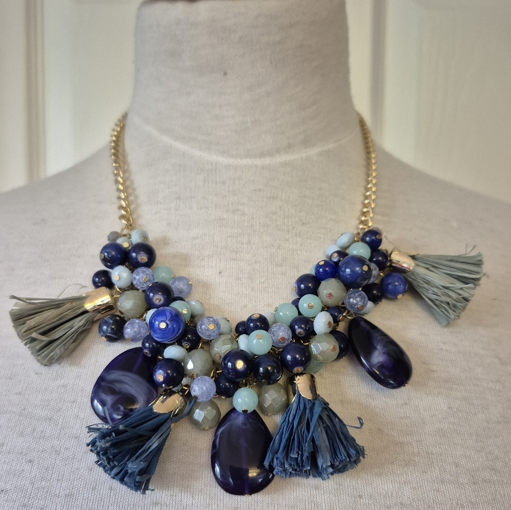 Talbots Multicolor Beaded Necklace with Tassels